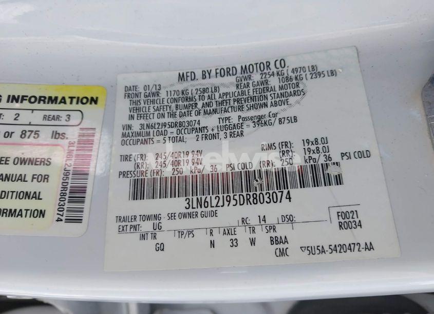 Photo 9 of 2013 Lincoln Mkz (VIN 3LN6L2J95DR803074)