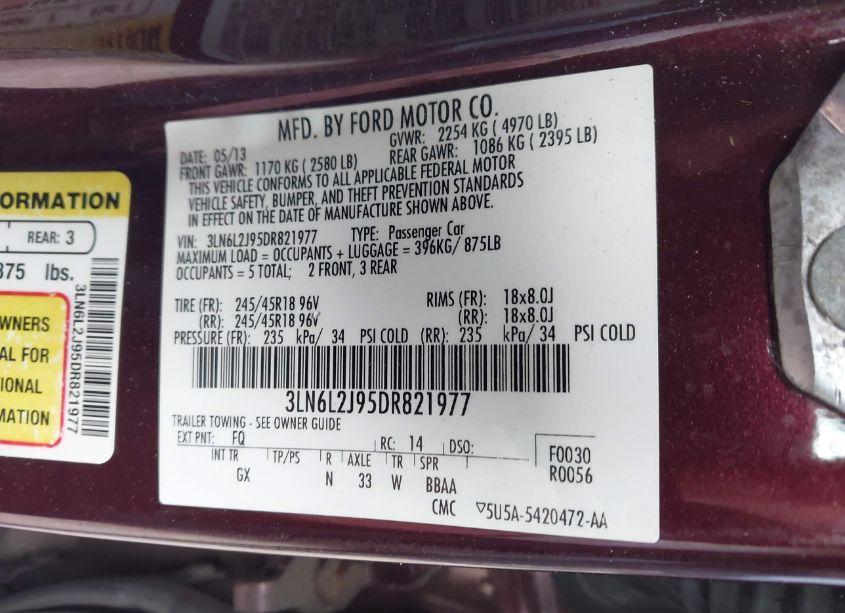 Photo 9 of 2013 Lincoln Mkz (VIN 3LN6L2J95DR821977)