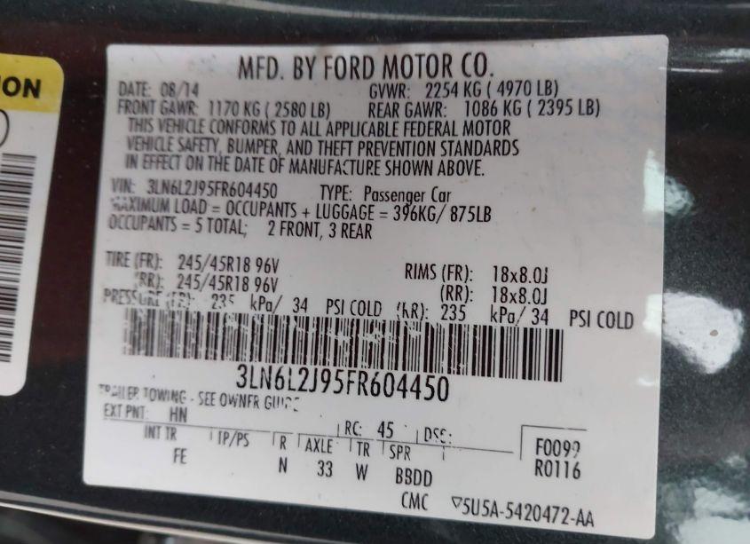 Photo 9 of 2015 Lincoln Mkz (VIN 3LN6L2J95FR604450)