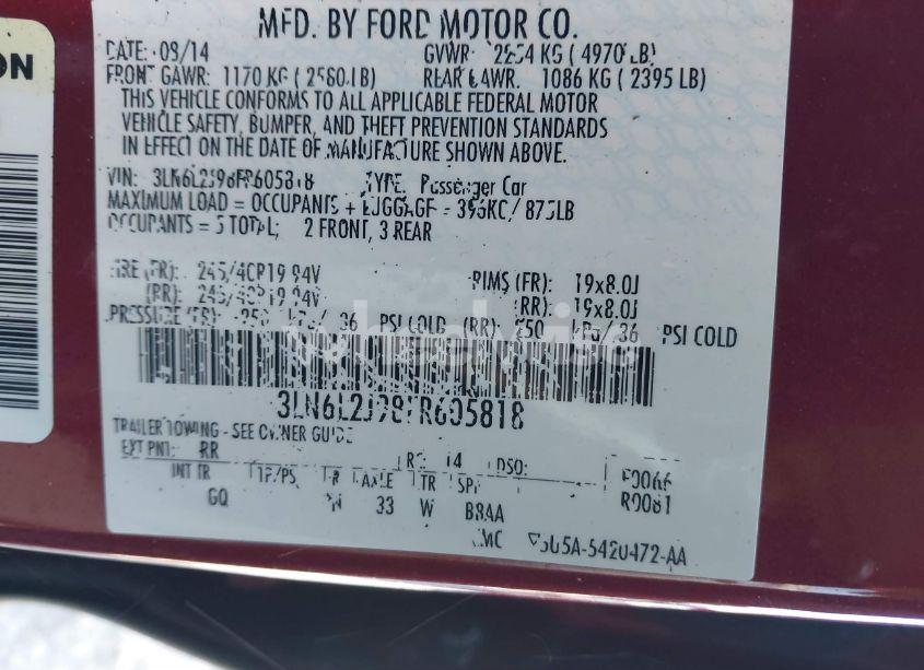 Photo 9 of 2015 Lincoln Mkz (VIN 3LN6L2J98FR605818)