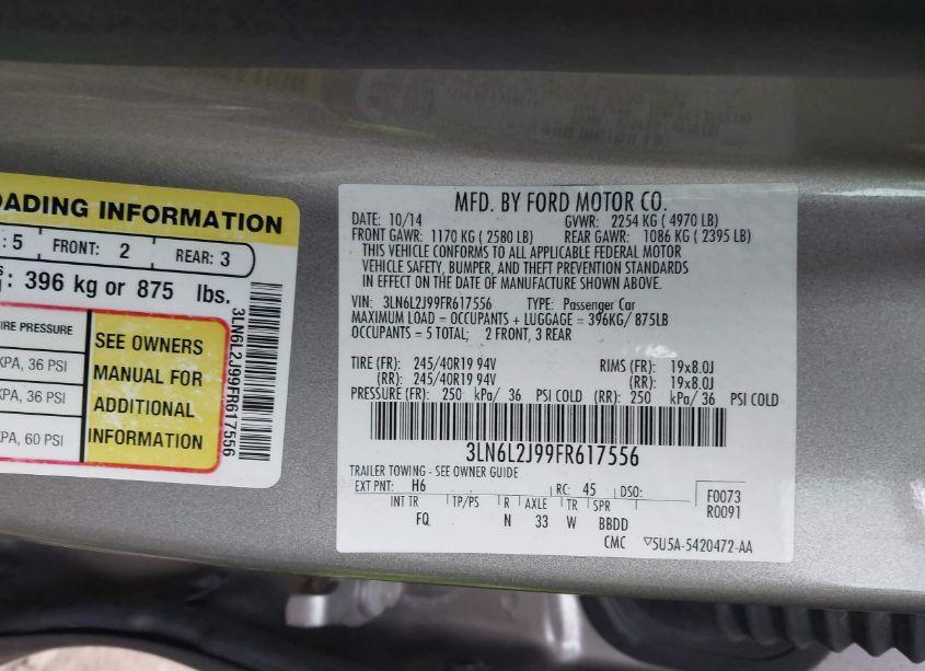 Photo 9 of 2015 Lincoln Mkz (VIN 3LN6L2J99FR617556)