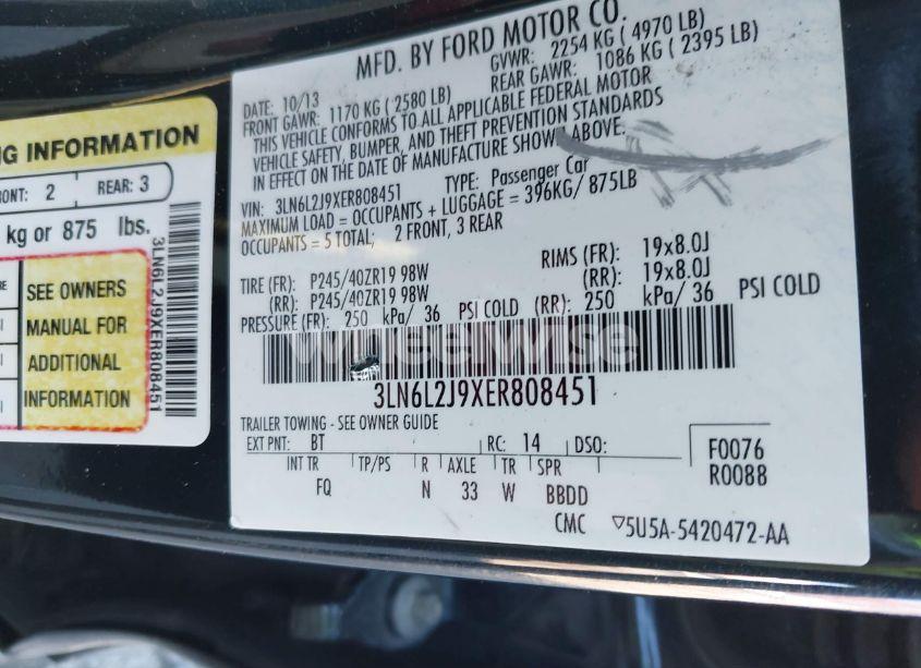 Photo 9 of 2014 Lincoln Mkz (VIN 3LN6L2J9XER808451)