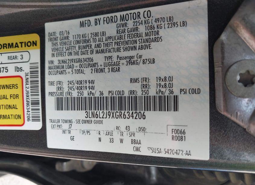 Photo 9 of 2016 Lincoln Mkz (VIN 3LN6L2J9XGR634206)