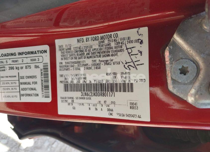 Photo 9 of 2013 Lincoln Mkz (VIN 3LN6L2JK0DR801171)