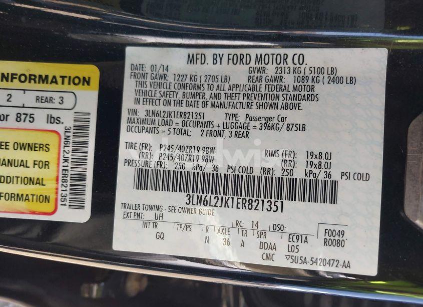 Photo 9 of 2014 Lincoln Mkz (VIN 3LN6L2JK1ER821351)