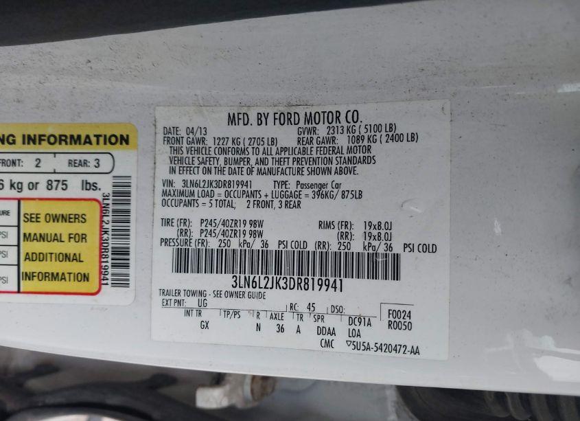 Photo 9 of 2013 Lincoln Mkz (VIN 3LN6L2JK3DR819941)