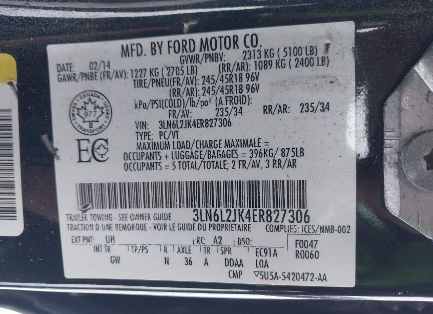 Photo 9 of 2014 Lincoln Mkz (VIN 3LN6L2JK4ER827306)