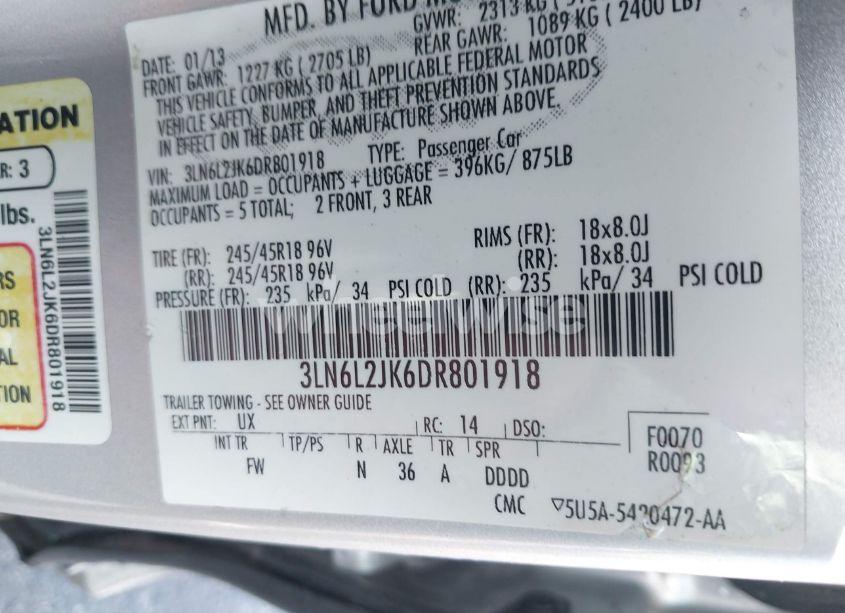 Photo 9 of 2013 Lincoln Mkz (VIN 3LN6L2JK6DR801918)