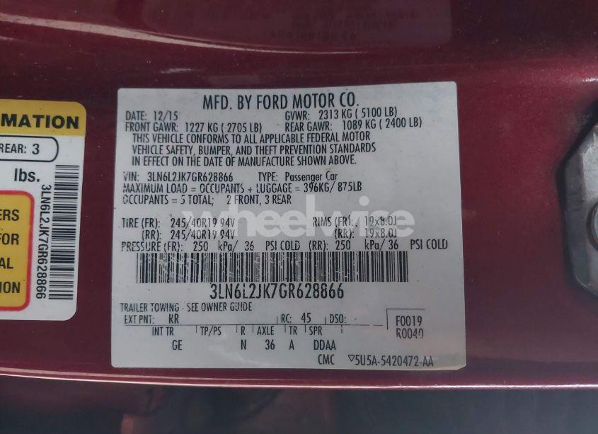 Photo 9 of 2016 Lincoln Mkz (VIN 3LN6L2JK7GR628866)