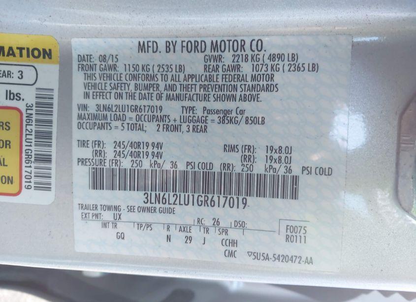 Photo 9 of 2016 Lincoln Mkz HYBRID (VIN 3LN6L2LU1GR617019)