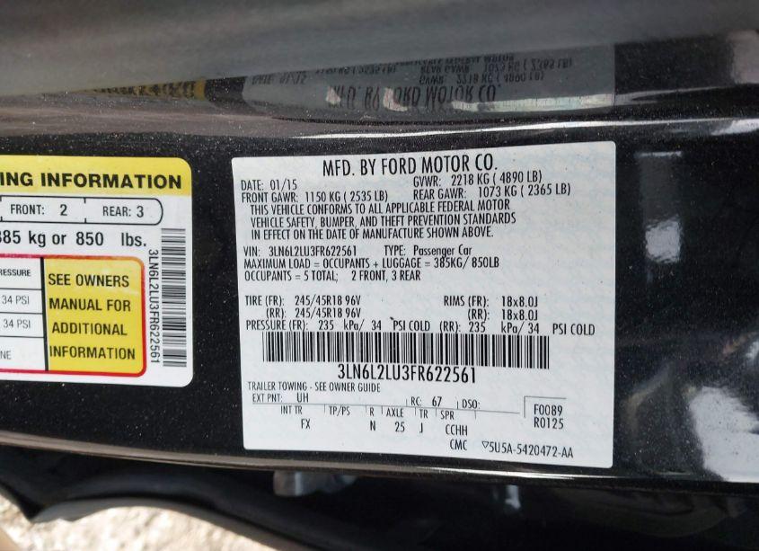 Photo 9 of 2015 Lincoln Mkz HYBRID (VIN 3LN6L2LU3FR622561)