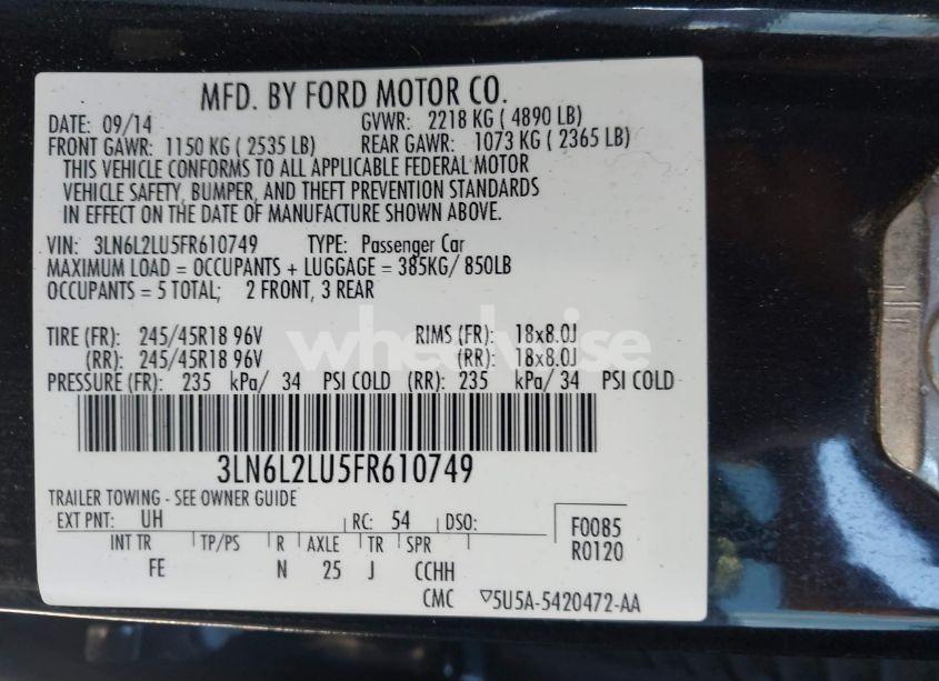 Photo 9 of 2015 Lincoln Mkz HYBRID (VIN 3LN6L2LU5FR610749)