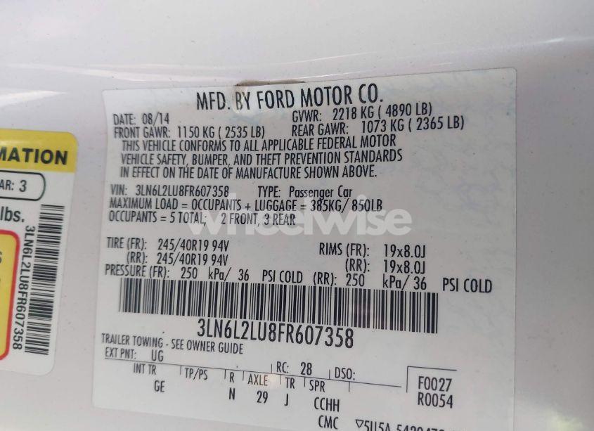 Photo 9 of 2015 Lincoln Mkz HYBRID (VIN 3LN6L2LU8FR607358)