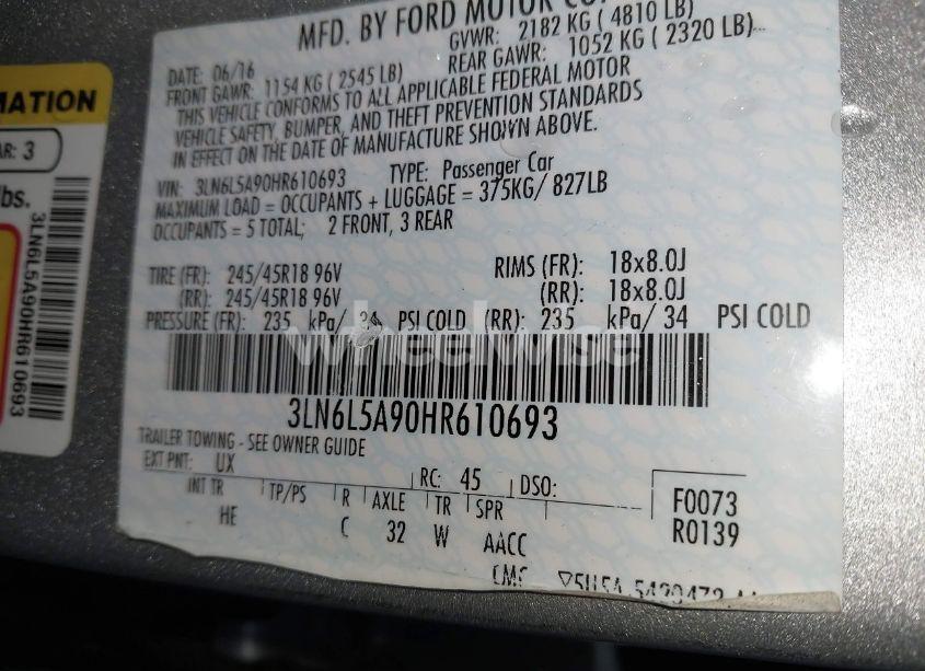 Photo 9 of 2017 Lincoln Mkz PREMIERE (VIN 3LN6L5A90HR610693)