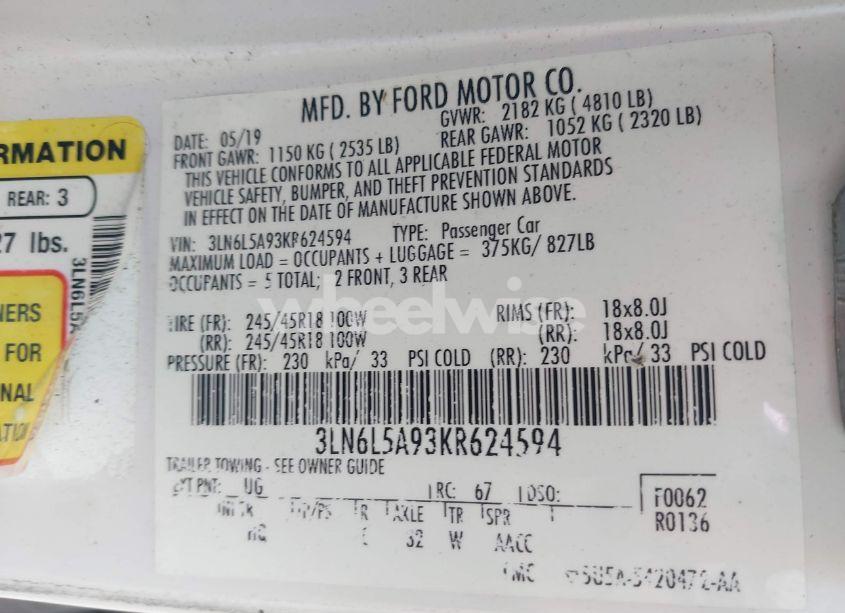 Photo 9 of 2019 Lincoln Mkz STANDARD (VIN 3LN6L5A93KR624594)