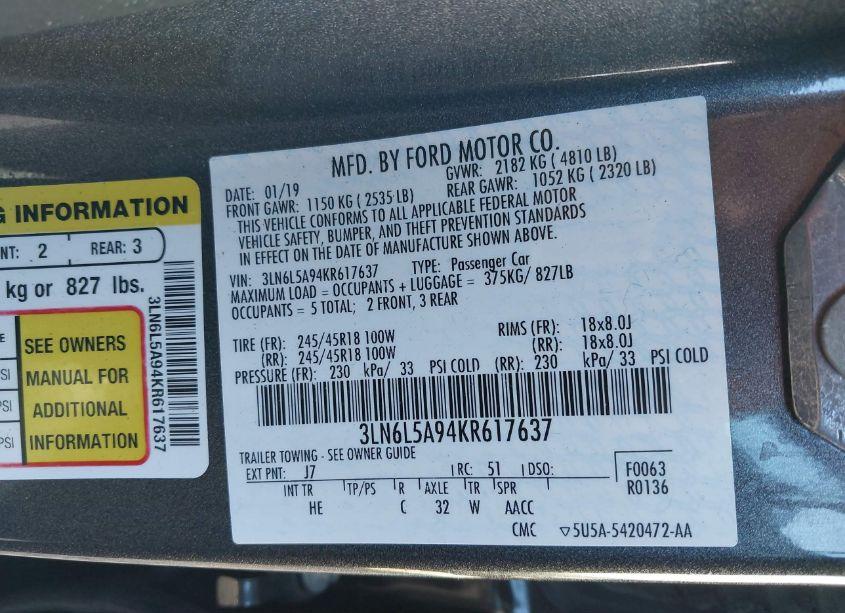 Photo 9 of 2019 Lincoln Mkz STANDARD (VIN 3LN6L5A94KR617637)