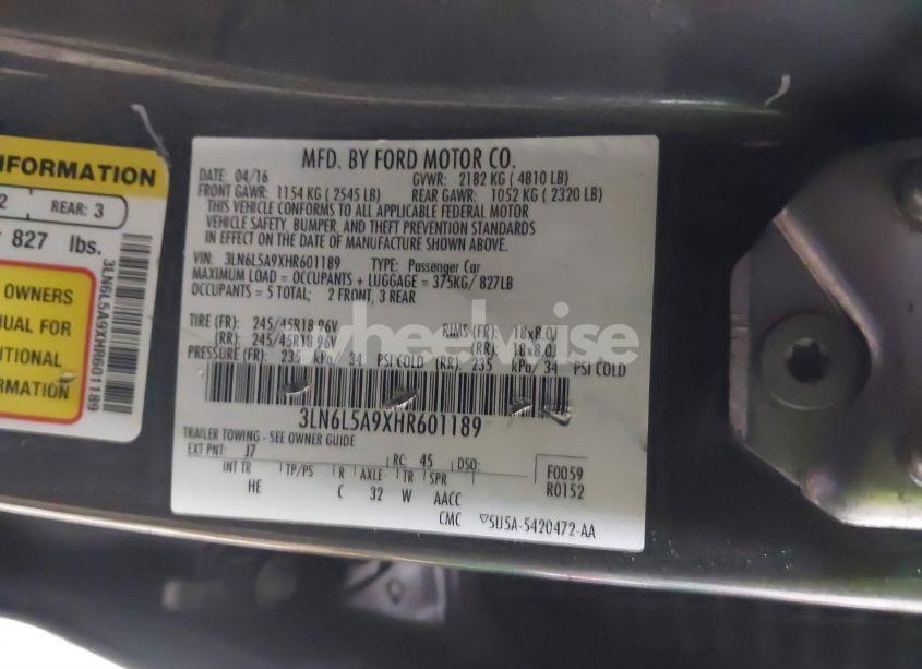 Photo 9 of 2017 Lincoln Mkz PREMIERE (VIN 3LN6L5A9XHR601189)