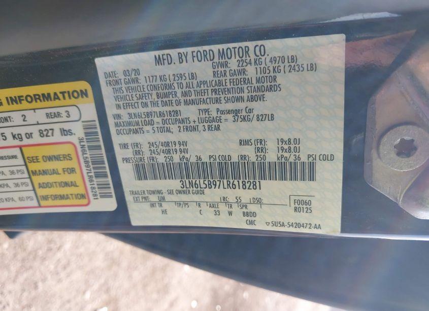 Photo 9 of 2020 Lincoln Mkz STANDARD (VIN 3LN6L5B97LR618281)