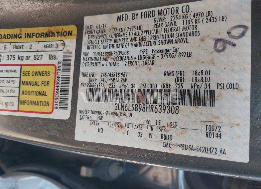 Photo 9 of 2017 Lincoln Mkz PREMIERE (VIN 3LN6L5B98HR639308)