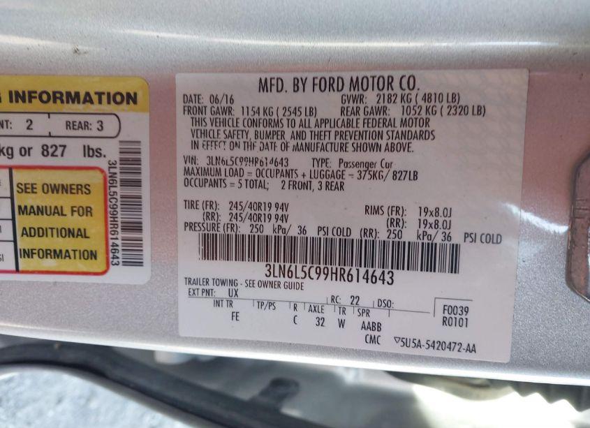 Photo 9 of 2017 Lincoln Mkz SELECT (VIN 3LN6L5C99HR614643)