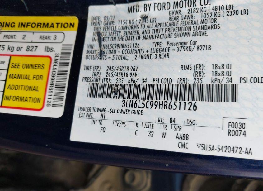 Photo 9 of 2017 Lincoln Mkz SELECT (VIN 3LN6L5C99HR651126)