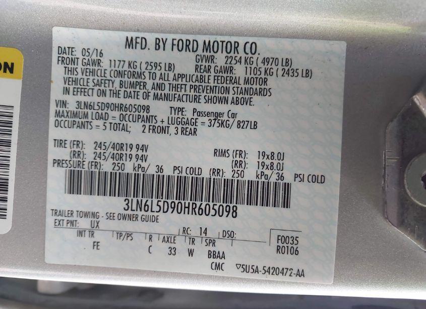 Photo 9 of 2017 Lincoln Mkz SELECT (VIN 3LN6L5D90HR605098)