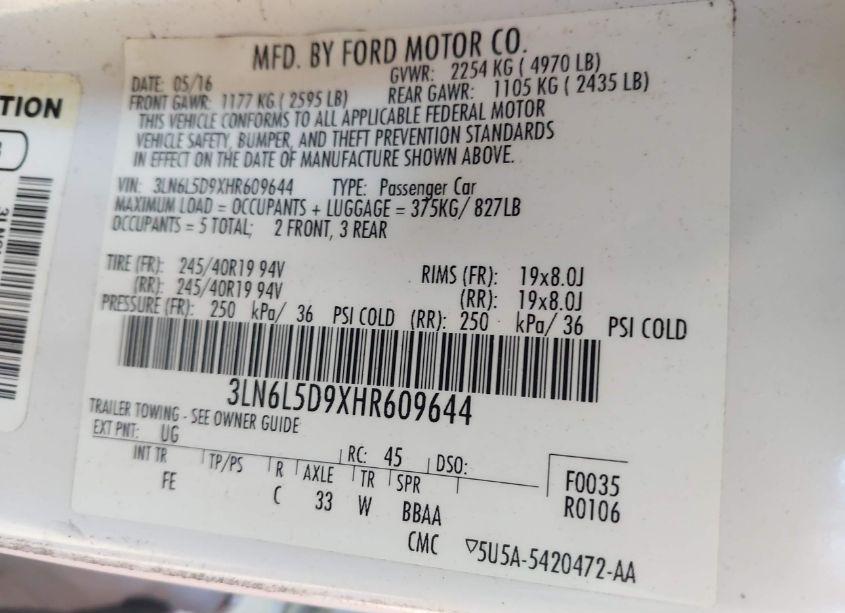 Photo 9 of 2017 Lincoln Mkz SELECT (VIN 3LN6L5D9XHR609644)