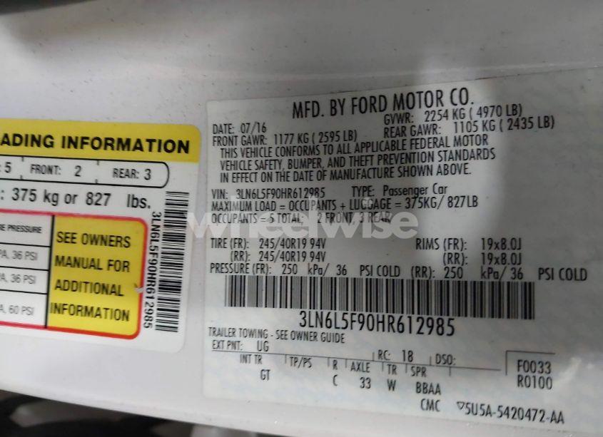 Photo 9 of 2017 Lincoln Mkz RESERVE (VIN 3LN6L5F90HR612985)