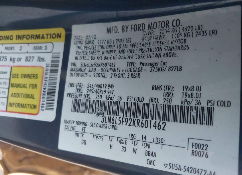 Photo 8 of 2019 Lincoln Mkz RESERVE II (VIN 3LN6L5F92KR601462)