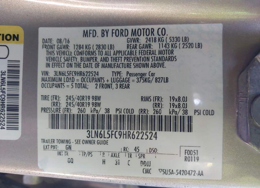 Photo 9 of 2017 Lincoln Mkz RESERVE (VIN 3LN6L5FC9HR622524)