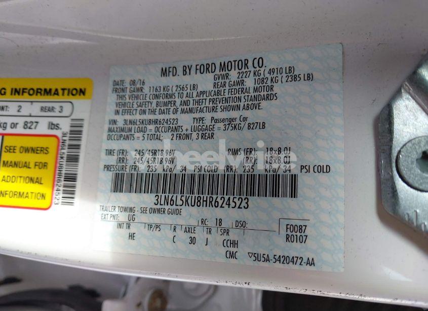 Photo 9 of 2017 Lincoln Mkz HYBRID PREMIERE (VIN 3LN6L5KU8HR624523)