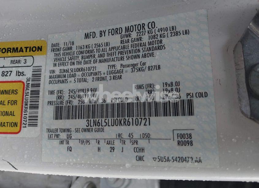 Photo 9 of 2019 Lincoln Mkz HYBRID RESERVE I (VIN 3LN6L5LU0KR610721)