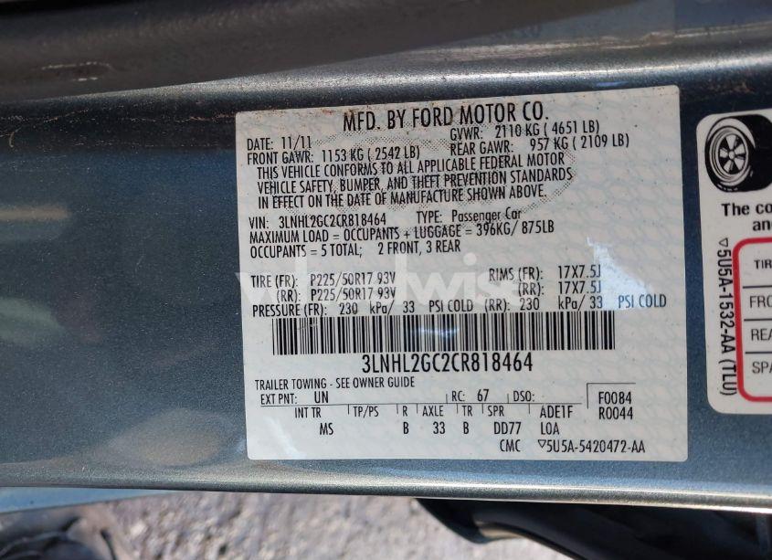 Photo 9 of 2012 Lincoln Mkz (VIN 3LNHL2GC2CR818464)