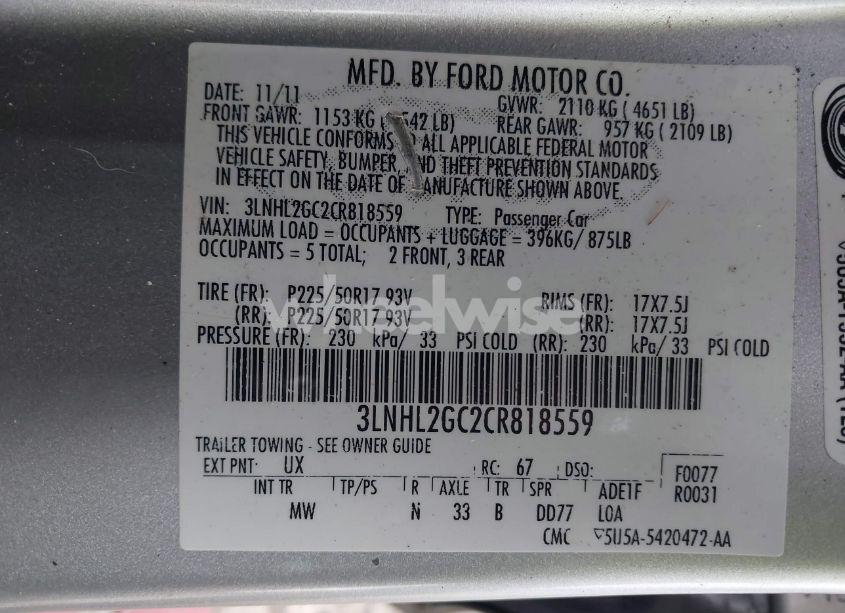 Photo 9 of 2012 Lincoln Mkz (VIN 3LNHL2GC2CR818559)