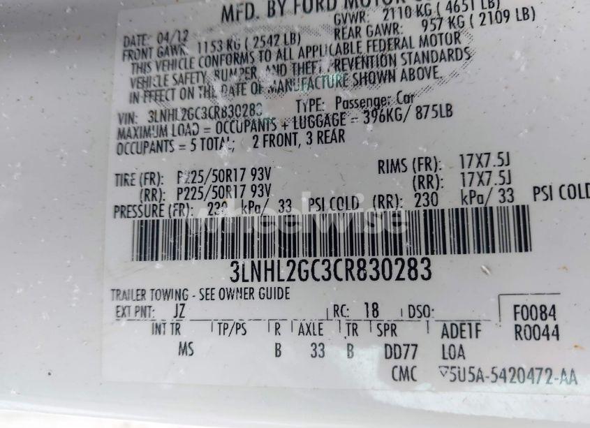 Photo 9 of 2012 Lincoln Mkz (VIN 3LNHL2GC3CR830283)