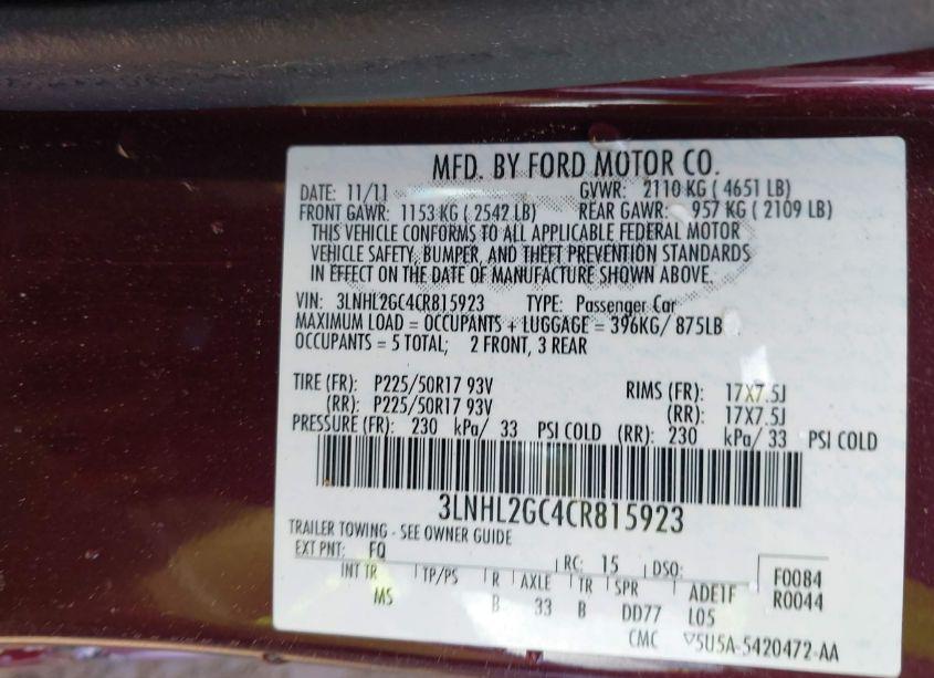 Photo 9 of 2012 Lincoln Mkz (VIN 3LNHL2GC4CR815923)