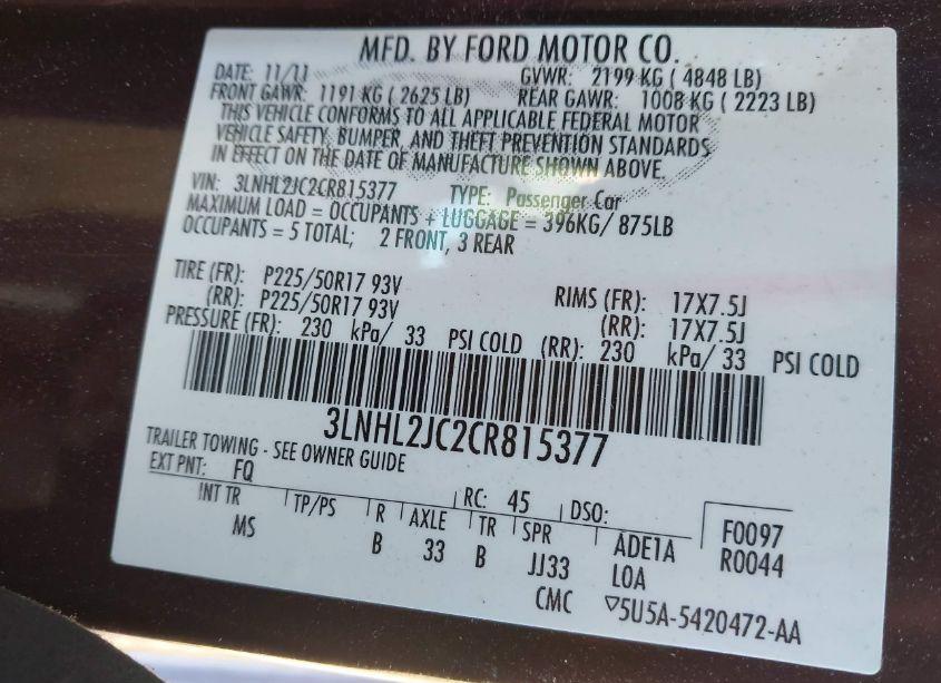 Photo 9 of 2012 Lincoln Mkz (VIN 3LNHL2JC2CR815377)