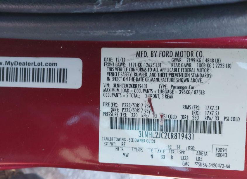 Photo 9 of 2012 Lincoln Mkz (VIN 3LNHL2JC2CR819431)