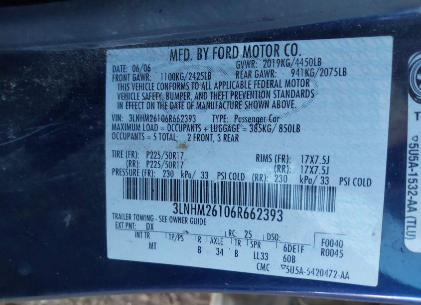 Photo 9 of 2006 Lincoln Zephyr (VIN 3LNHM26106R662393)