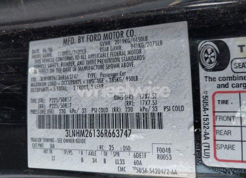 Photo 9 of 2006 Lincoln Zephyr (VIN 3LNHM26136R663747)