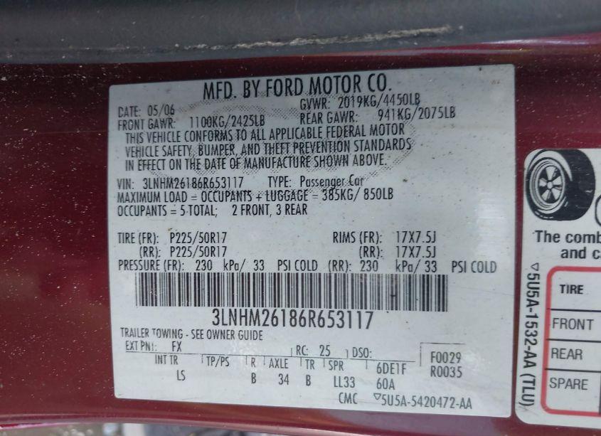 Photo 9 of 2006 Lincoln Zephyr (VIN 3LNHM26186R653117)