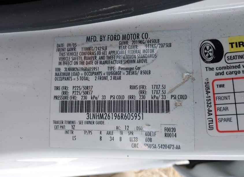 Photo 9 of 2006 Lincoln Zephyr (VIN 3LNHM26196R605951)