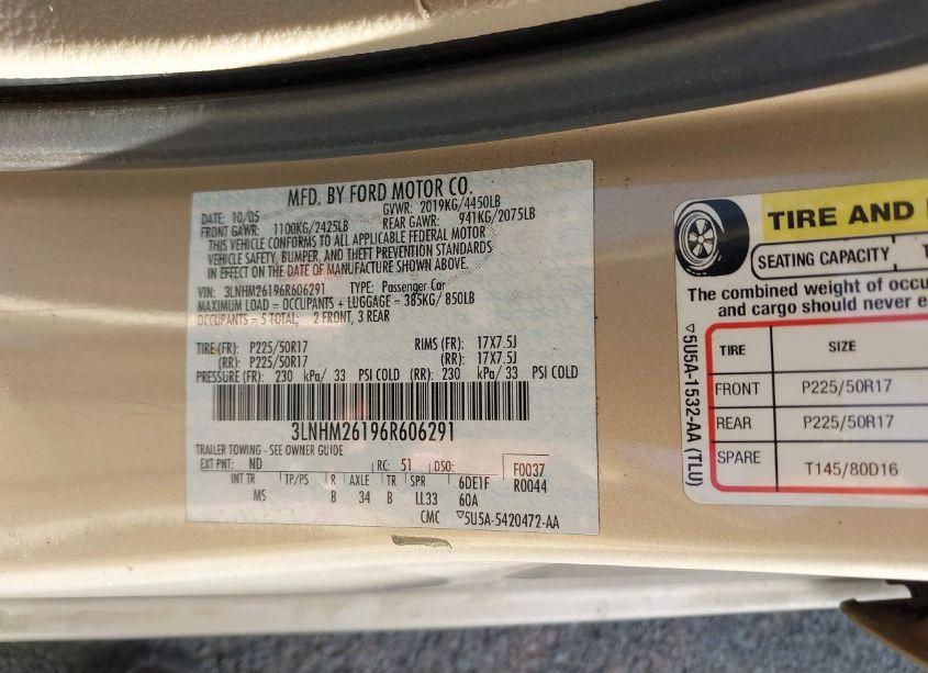 Photo 9 of 2006 Lincoln Zephyr (VIN 3LNHM26196R606291)