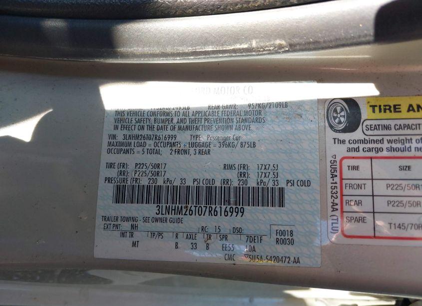 Photo 9 of 2007 Lincoln Mkz (VIN 3LNHM26T07R616999)