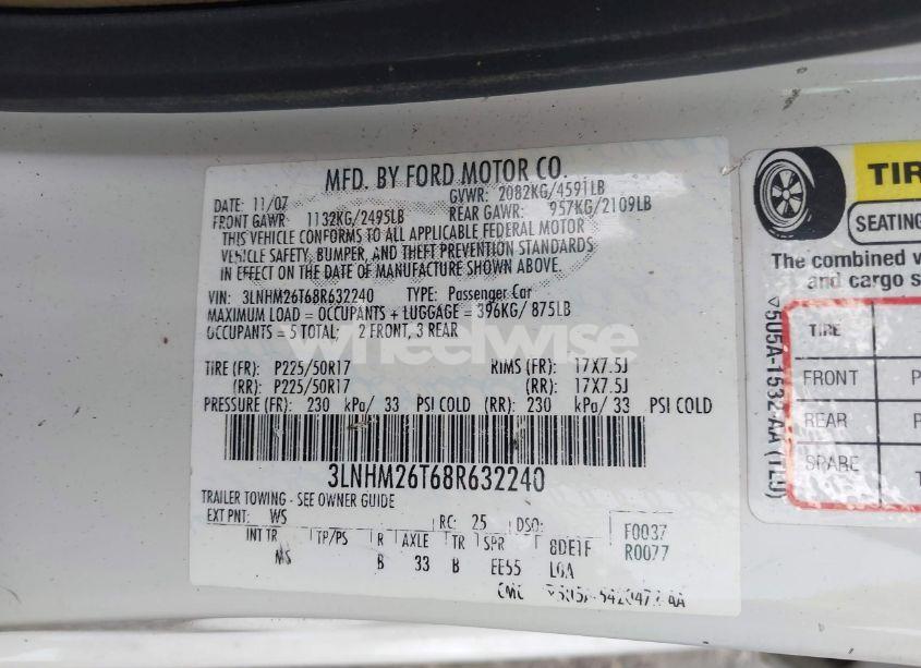 Photo 9 of 2008 Lincoln Mkz N/A (VIN 3LNHM26T68R632240)