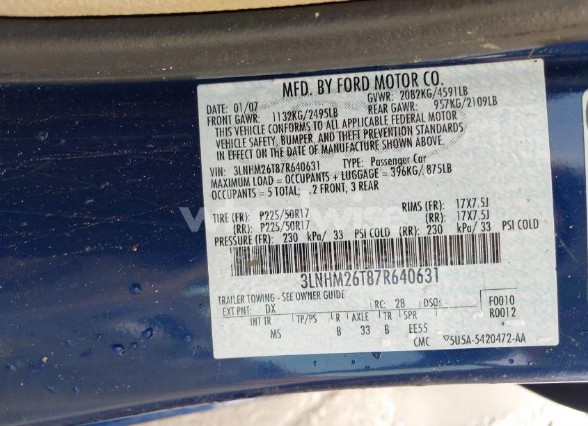 Photo 9 of 2007 Lincoln Mkz (VIN 3LNHM26T87R640631)