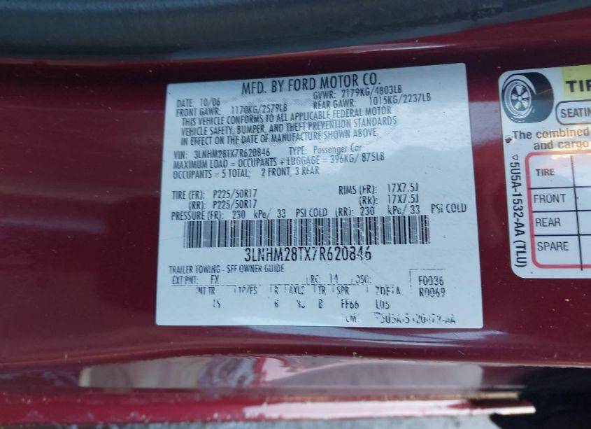 Photo 9 of 2007 Lincoln Mkz (VIN 3LNHM28TX7R620846)