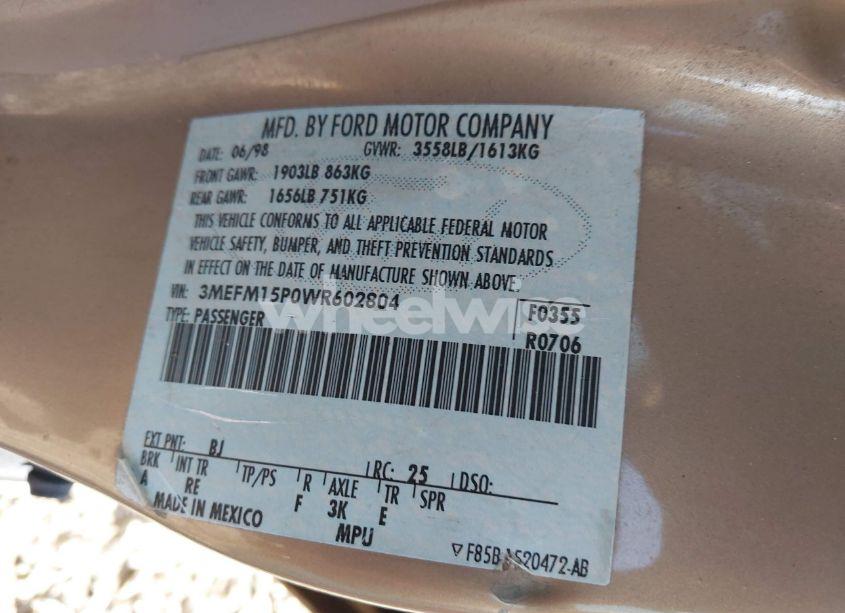 Photo 9 of 1998 Mercury Tracer LS (VIN 3MEFM15P0WR602804)