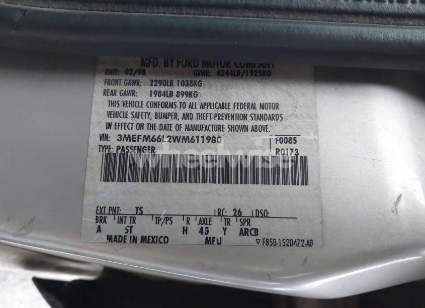 Photo 9 of 1998 Mercury Mystique LS (VIN 3MEFM66L2WM611980)