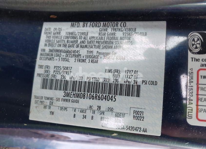 Photo 9 of 2006 Mercury Milan V6 PREMIER (VIN 3MEHM08106R604045)